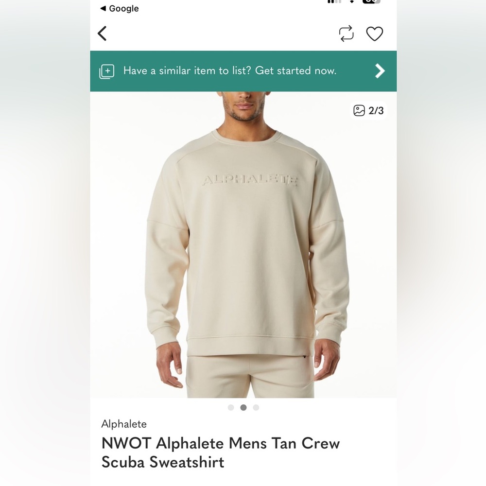 Alphalete Men's Cream Crewneck Sweater
